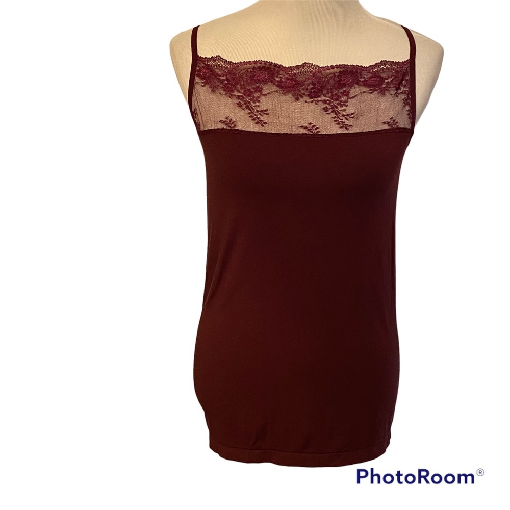 WOLFORD INTIMATES CAMISOLE TANK TOP PURPLE STRETCH FLORAL LACE SIZE L